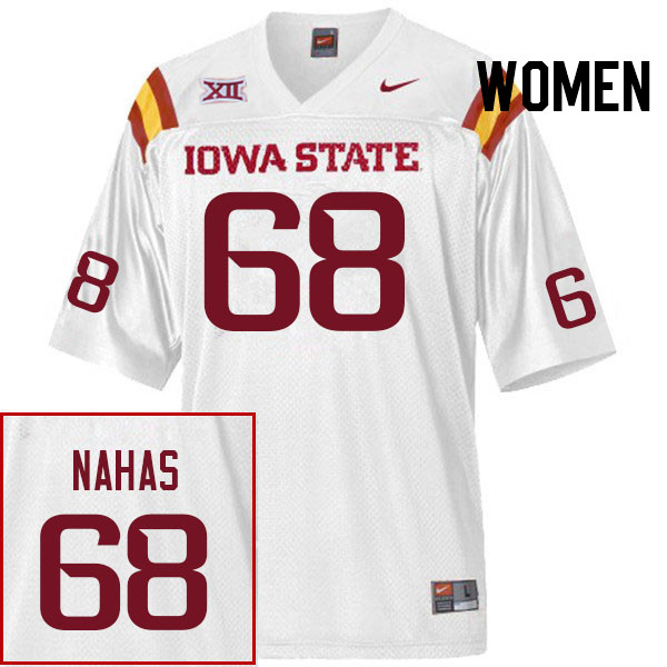 Women #68 George Nahas Iowa State Cyclones College Football Jerseys Stitched Sale-White